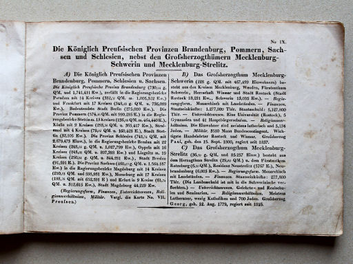 Weiland, Geographisch-statistischer Taschen-Atlas, 1838
9. Die Königlich Preußischen Provinzen Brandenburg, Pommern, Sachsen und Schlesien, nebst den Großherzogthümern Mecklenburg-Schwerin und Mecklenburg-Strelitz