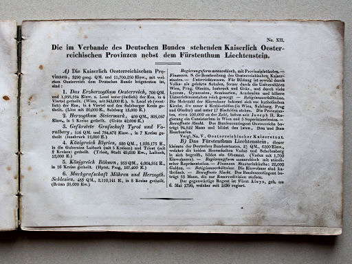 Weiland, Geographisch-statistischer Taschen-Atlas, 1838
12. Die im Verbande des Deutschen Bundes stehenden Kaiserlich Oesterreichischen Provinzen nebst dem Fürstenthum Liechtenstein