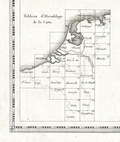 Carte topographique et militaire du Royaume des Pays-Bas (1818)
Franstalige bladwijzer / French language sheet index