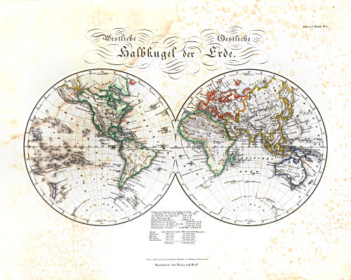 Glaser's Atlas über alle Theile der Erde (1842)
1. Westliche Halbkugel der Erde. Oestliche Halbkugel der Erde