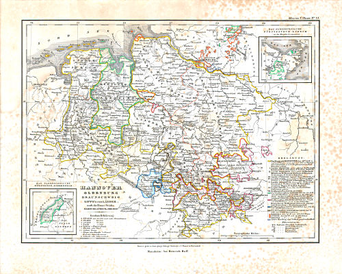 Glaser's Atlas über alle Theile der Erde (1842)
13. Hannover Oldenburg Braunschweig Lippe'sche Länder; auch die Hanse-Städte Hamburg, Lübeck u. Bremen