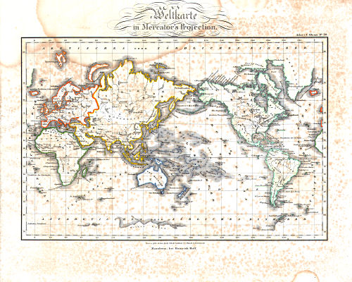 Glaser's Atlas über alle Theile der Erde (1842)
28. Weltkarte in Mercator's Projection