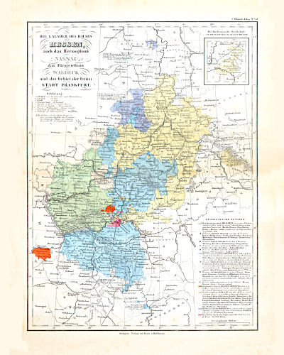 Glaser's Geographischer Hand-Atlas (1863)
12. Die Laender des Hauses Hessen; auch das Herzogthum Nassau, das Fürstenthum Waldeck und das Gebiet der freien Stadt Frankfurt