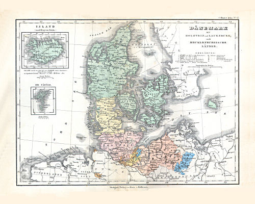 Glaser's Geographischer Hand-Atlas (1863)
17. Dänemark mit Holstein und Lauenburg; auch die Mecklenburgische Länder