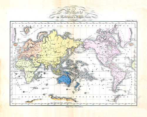 Glaser's Geographischer Hand-Atlas (1863)
28. Weltkarte in Mercator's Projection
