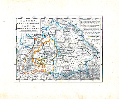 Glaser's Kleiner Atlas (ca. 1848)
9. Bayern, Württemberg, Baden, Hohenzollern