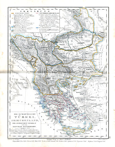 Dr. Carl Glaser's Schul-Atlas (1854)
22. Die Europäische Türkei, Griechenland, die Jonischen Inseln und die Republik Montenegro