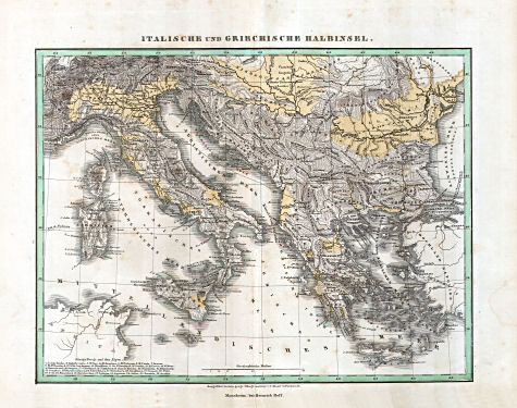 Glaser's Topisch-Physikalischer Atlas (1844)
14. Italische und Griechische Halbinsel