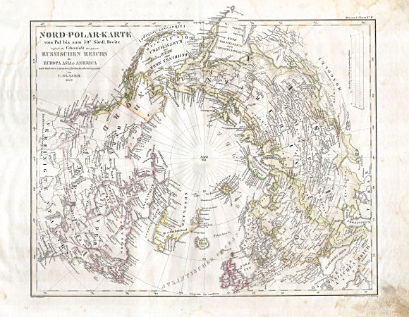 Glaser's Vollständiger Atlas (1840)
4. Nord-Polar-Karte vom Pol bis zum 50° Nördl. Breite zugleich als Uebersicht des ganzen Russischen Reichs in Europa Asia & America