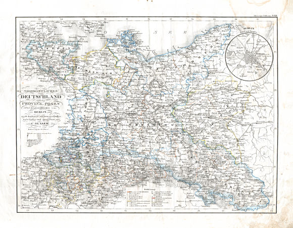 Glaser's Vollständiger Atlas (1840)
19. Nordöstliches Deutschland und die Provinz Posen nebst den Umgebungen von Berlin