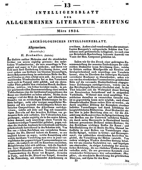 Allgemeine Literatur-Zeitung, 1834
Intelligenzblatt 13 (März 1834) p. 97.98