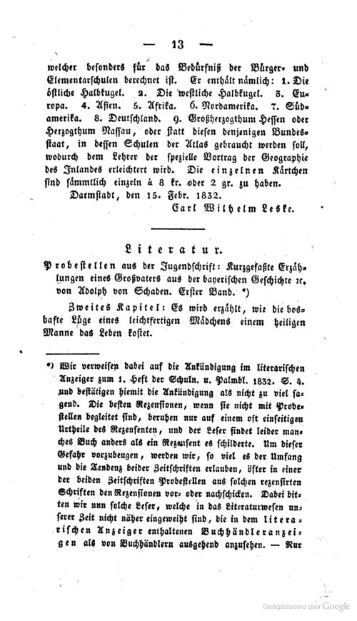 Bayerische Nachrichten über das Schul- und Erziehungswesen, 1832
Literarischer Anzeiger p. 13