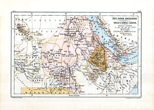 Hartleben's Atlas von Afrika (1886)
11. Östl. Sudan, Abessinien und die Galla u. Somali-Länder