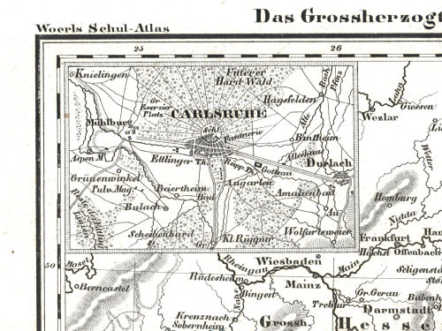 Woerl: Atlas über alle Theile der Erde, 1839 (Oestr. Ausg.)
12a (10a) Carlsruhe