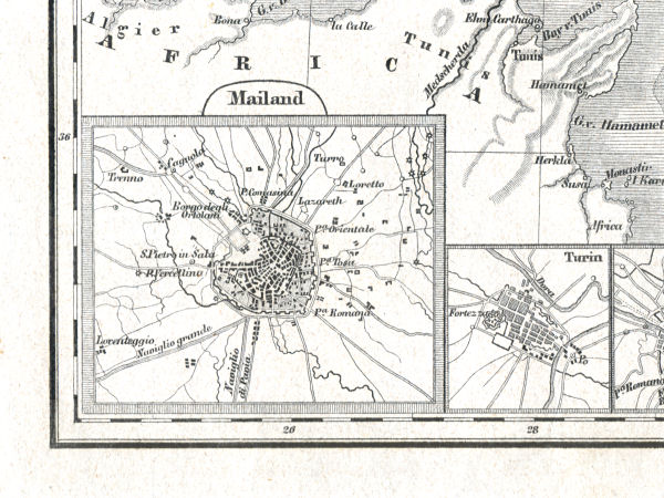 Woerl: Atlas über alle Theile der Erde, 1839 (Oestr. Ausg.)
17ab (16ab) Mailand, Turin