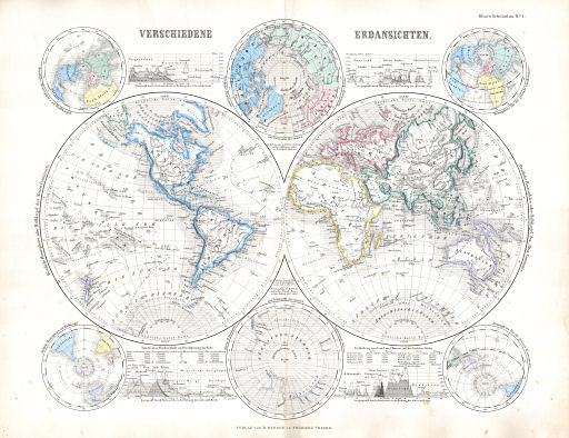 Hand- und Schulatlas, V.F. Klun (1869)
1. Verschiedene Erdansichten