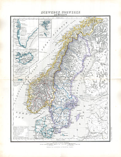 Hand- und Schulatlas, V.F. Klun (1869)
8. Schweden, Norwegen und Dänemark