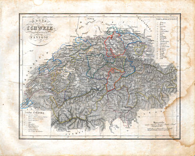 Neuer allgemeiner Hand- und Schul-Atlas, 1829
6. Karte von der Schweiz eingetheilt in zwey und zwanzig Cantone
Zwitserland in 22 kantons / Switzerland in 22 cantons
