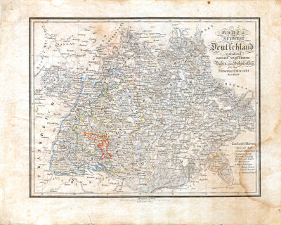 Neuer allgemeiner Hand- und Schul-Atlas, 1829
10. Karte von Südwest Deutschland enthaltend Bayern, Würtemberg, Baden und Hohenzollern
Zuidwest-Duitsland: Beieren, Würtemberg, Baden, Hohenzollern / Southwest Germany: Bavaria, Würtemberg, Baden, Hohenzollern