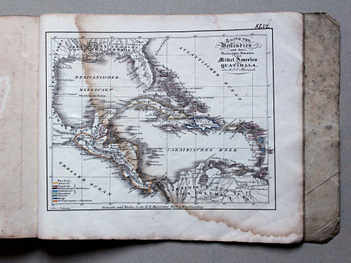 Heunisch, Neuer Hand-Atlas, ca. 1832
46. Karte von Westindien und den Vereinigten Staaten von Mittel America oder Quatimala
