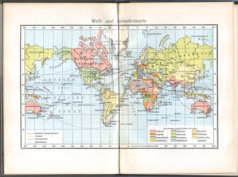 Singers neuer vollständiger Taschen-Atlas, 1913
1. Welt- und Verkehrskarte