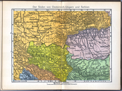 Singers neuer vollständiger Taschen-Atlas, 1913
12. Der Süden von Oesterreich-Ungarn und Serbien