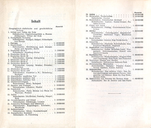 Peips Taschen-Atlas über alle Teile der Erde, 1904
Inhoudsopgave / Table of contents