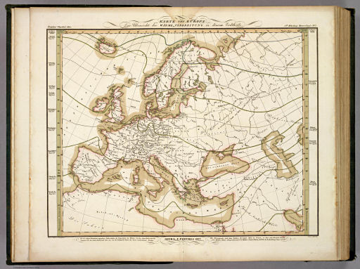 Berghaus' Physikalischer Atlas (1837-1848)
1.3. Karte von Eüropa zur Übersicht der Wärme-Verbreitung in diesem Erdtheile (1837)