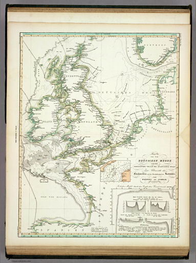 Berghaus' Physikalischer Atlas (1837-1848)
2.2. Karte von dem Deütschen Meere und den angränzenden Theilen des Atlantischen Oceans. Zur Übersicht der Fluthwellen und der Beschaffenheit des Seebodens (1838)
