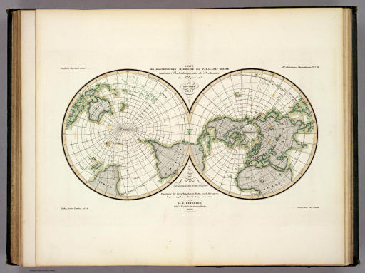 Berghaus' Physikalischer Atlas (1837-1848)
4.2. Karte der magnetischen Meridiane und Parallel-Kreise nach den Beobachtungen über die Declination der Magnetnadel für das Jahr 1825 (1840)