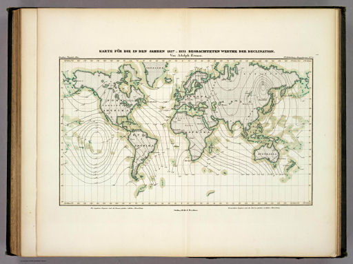 Berghaus' Physikalischer Atlas (1837-1848)
4.5. Karte für die in den Jahren 1827-1831 beobachteten Werthe der Declination (1841)