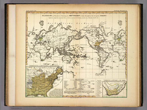 Berghaus' Physikalischer Atlas (1837-1848)
8.3. Planiglob zur Übersicht der Verbreitung der Deütschen in beiden Hemisphären über den ganzen Erdboden (1846)