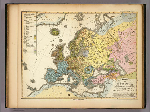 Berghaus' Physikalischer Atlas (1837-1848)
8.4. Übersicht von Europa; mit ethnograph. Begränzung der einzelnen Staaten, und den Völker-Sitzen in der Mitte des 19ten Jahrhunderts (1847)
