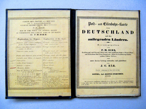 Diez, Bär: Post- und Eisenbahn-Karte von Deutschland ... (1846)
Binnenkant omslag (titel etc.) / Inside cover (title etc.)