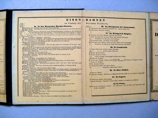 Diez, Bär: Post- und Eisenbahn-Karte von Deutschland ... (1846)
Binnenkant omslag (lijst van spoorwegen) / Inside cover (list of railroads)