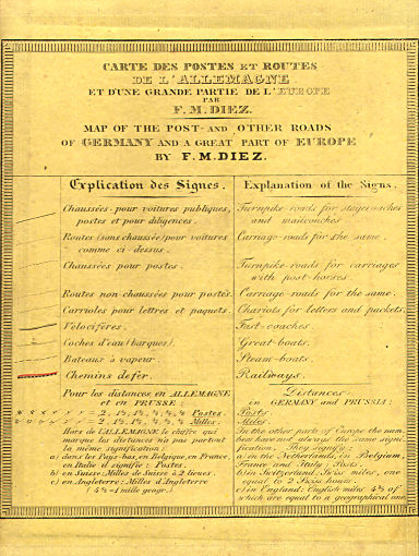 Diez, Bär: Post- und Eisenbahn-Karte von Deutschland ... (1846)
Franse en Engelse tekst in omslag / French and English text inside cover