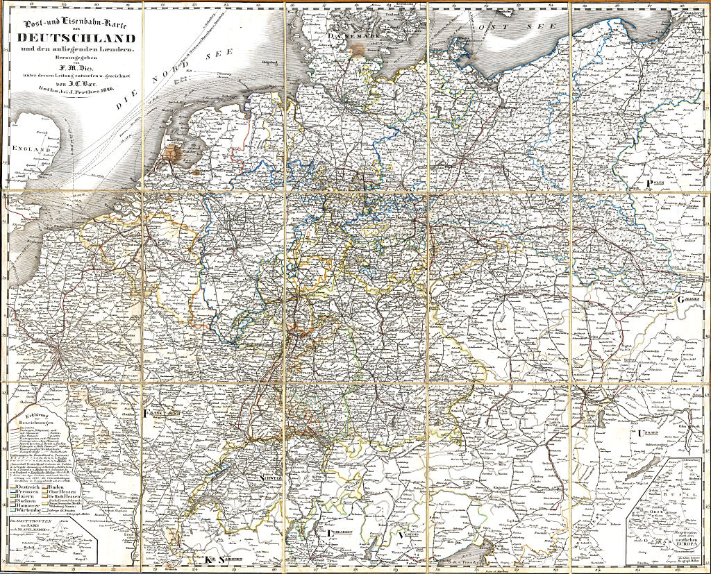 Diez, Bär: Post- und Eisenbahn-Karte von Deutschland ... (1846)