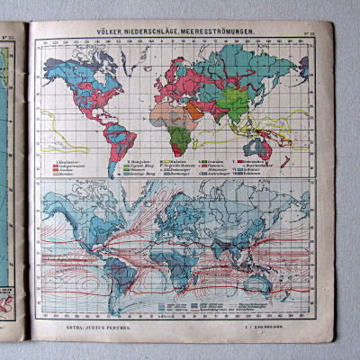 Justus Perthes' Kleinster Schulatlas, 1923
23. Völker, Niederschläge, Meeresströmungen