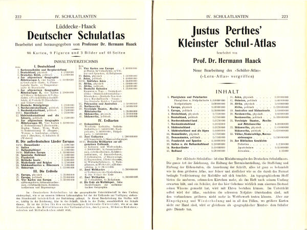 Justus Perthes Schulkatalog 1927/28, p. 222-223
Lüddecke-Haack Deutscher Schulatlas, Justus Perthes' Kleinster Schul-Atlas