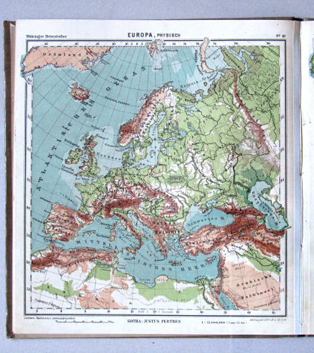 Haack, Thüringer Schulatlas, 1926
18. Europa, physisch