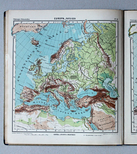 Haack, Thüringer Schulatlas, 1937
16. Europa, physisch