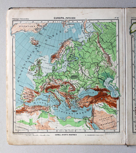 Haack, Thüringer Schulatlas, 1941
16. Europa, physisch