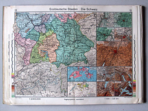 Haack-von Seydlitz, Oberstufen-Atlas, 1913
12. Süddeutsche Staaten. Die Schweiz