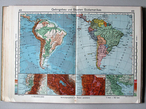 Haack-von Seydlitz, Oberstufen-Atlas, 1913
43. Gebirgsbau und Staaten Südamerikas