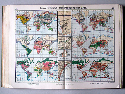 Haack-von Seydlitz, Oberstufen-Atlas, 1913
49. Tierverbreitung. Roherzeugung der Erde, 1