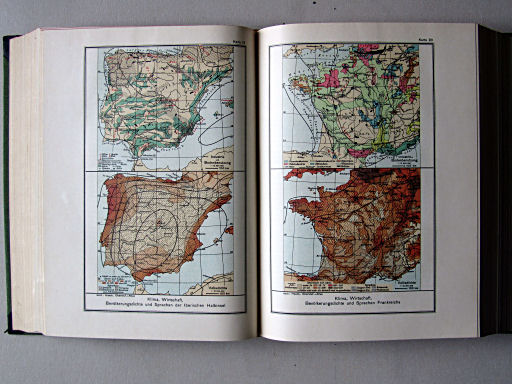 Länderkunde, Handbuch zum Stieler (1926)
19. Klima, Wirtschaft, Bevölkerungsdichte und Sprachen der Iberischen Halbinsel
20. Klima, Wirtschaft, Bevölkerungsdichte und Sprachen Frankreichs