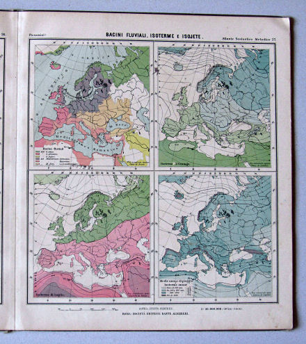 Pasanisi, Atlante Scolastico Metodico, 1900
27. Europa: Bacini fluviali, isoterme e isojete