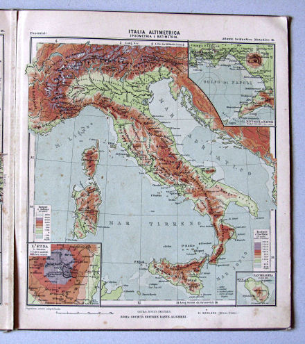 Pasanisi, Atlante Scolastico Metodico, 1900
41. Italia Altimetrica, ipsometria e batimetria