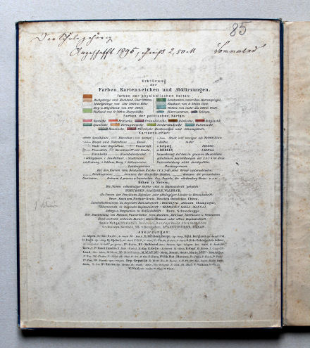 Lüddecke, Deutscher Schulatlas Mittelstufe, 1895
Schutblad voorin met legenda / Front endpaper with key to map symbols