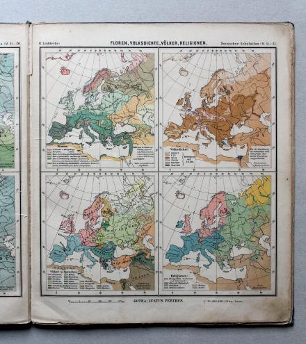 Lüddecke, Deutscher Schulatlas Mittelstufe, 1895
21. Europa: Floren, Volksdichte, Völker, Religionen